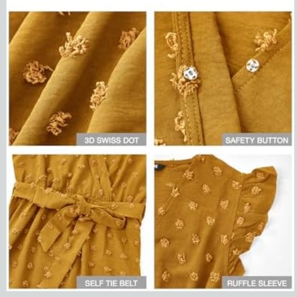 BTFBM Women's 2023 Summer Wrap V Neck Dress Ruffle Sleeve Swiss Dot Boho Sz M - Picture 7 of 16